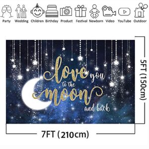 Avezano Love You to The Moon and Back Backdrop Night Sky Glitter Stars Kids Birthday Party Decoration Bright Moon Baby Shower Party Dessert Table Banner (7x5ft)