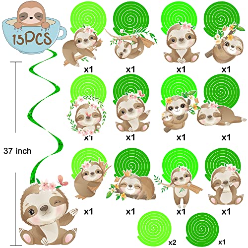 15Pcs Sloth Party Hanging Swirls Sloth Theme Foil Ceiling Streamers Sloth Party Decoration for Jungle Party Kids Birthday Party Baby Shower Supplies