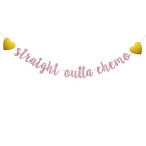 straight outta chemo banner, pre-strung, no assembly required, funny battle cancer gift,rose gold paper glitter party decorations for cancer survivor/cancer free party supplies, letters rose gold,abcpartyland