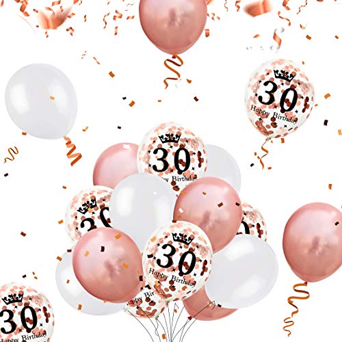 MOVINPE 30th Rose Gold Birthday Party Decoration, Happy Birthday Banner, Jumbo Number 30 Foil Balloon, 2 Rose Gold Fringe Curtain, Latex Confetti Balloon, Table Confetti for Girl Women Anniversary