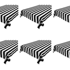 6 Pcs Disposable Black White Stripe Plastic Tablecloth, 108 Inch x 54 Inch Ractangle Tablecover, for Party, Dance and Picnic (Black White Stripe)