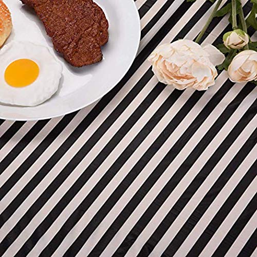 6 Pcs Disposable Black White Stripe Plastic Tablecloth, 108 Inch x 54 Inch Ractangle Tablecover, for Party, Dance and Picnic (Black White Stripe)