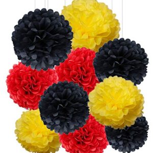 10pcs 10inch red yellow black party decorations tissue paper flower pom poms for birthday party supplies/baby shower decor wedding decor