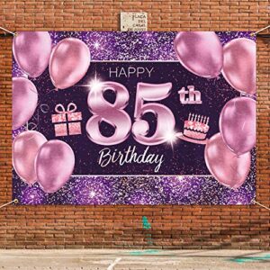 PAKBOOM Happy 85th Birthday Banner Backdrop - 85 Birthday Party Decorations Supplies for Women - Pink Purple Gold 4 x 6ft