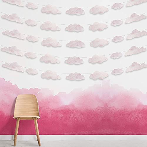 Cloud Party Decoration Kit Garland White Pink Marble Paper Cutouts Streamer Supply Hanging Banner for Birthday Baby Shower Graduation Wedding Under The Sea Kids Room Nursery Backlgroud (Pink Marble)