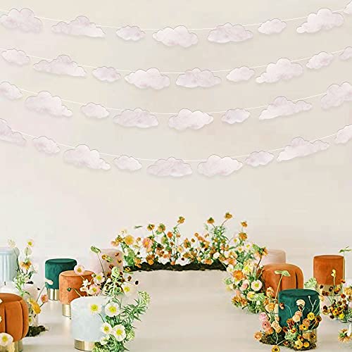 Cloud Party Decoration Kit Garland White Pink Marble Paper Cutouts Streamer Supply Hanging Banner for Birthday Baby Shower Graduation Wedding Under The Sea Kids Room Nursery Backlgroud (Pink Marble)