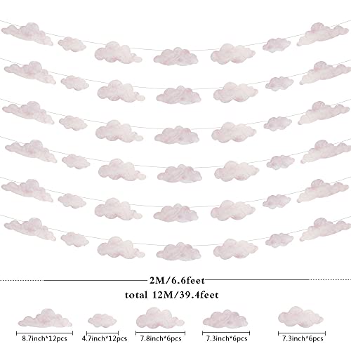 Cloud Party Decoration Kit Garland White Pink Marble Paper Cutouts Streamer Supply Hanging Banner for Birthday Baby Shower Graduation Wedding Under The Sea Kids Room Nursery Backlgroud (Pink Marble)