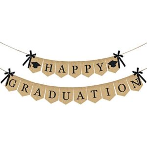 burlap happy graduation banner | rustic vintage graduation decorations | perfect for graduation party supplies 2023 | grad party decor for home, college, senior, high school prom decorations