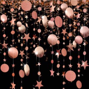 rose gold party decoration rose gold star circle dot hanging garland rose gold hanging streamer decorations glitter star bunting banner backdrop for wedding anniversary baby shower birthday christmas