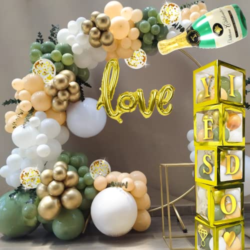 215 PC Bridal Shower Decorations Kit - Includes Balloon Arch & Boxes, A-Z Letters & More - Ideal for Sage Green Bachelorette Party, Olive Engagement and Wedding Shower