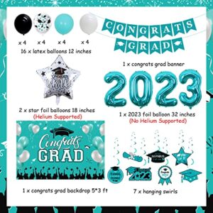 Teal Graduation Party Decorations 2023 Turquoise Congrats Grad Backdrop Banner Class of 2023 Hanging Swirls Balloon Congratulations Party Supplies for College High School