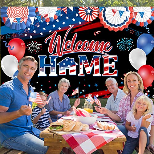 Welcome Home Banner Decoration Patriotic Welcome Home Backdrop Large Fabric Military Army Welcome Back Photo Backdrop for Deployment Returning Homecoming Party Decorations Supplies, 72.8 x 43.3 Inch