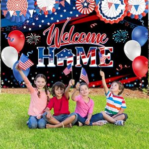 Welcome Home Banner Decoration Patriotic Welcome Home Backdrop Large Fabric Military Army Welcome Back Photo Backdrop for Deployment Returning Homecoming Party Decorations Supplies, 72.8 x 43.3 Inch