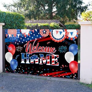 Welcome Home Banner Decoration Patriotic Welcome Home Backdrop Large Fabric Military Army Welcome Back Photo Backdrop for Deployment Returning Homecoming Party Decorations Supplies, 72.8 x 43.3 Inch