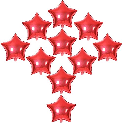 [10 Pack] Star Shape Foil Balloons, 18" Mylar Aluminum Foil Balloons 45cm Decorations for Birthday Party Wedding Engagement Party Celebration Holiday Show Party Activities (Red, 18 Inch)