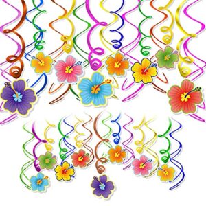 howaf 30 pcs hawaiian tropical luau birthday party hanging swirls hibiscus swirls flower foil swirl decorations ceiling decorations for tiki cocktail beach summer party decoration supplies