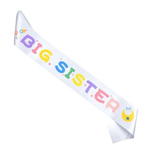 sgkued big sister to be sash for baby shower party decorations white, multicolor cute letters ‘big sister’ satin sash for welcome baby party supplies, big sister sash, white