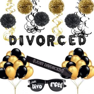 black and gold divorce party decoration balloon paper flower ball set spiral ornament just divorced sash