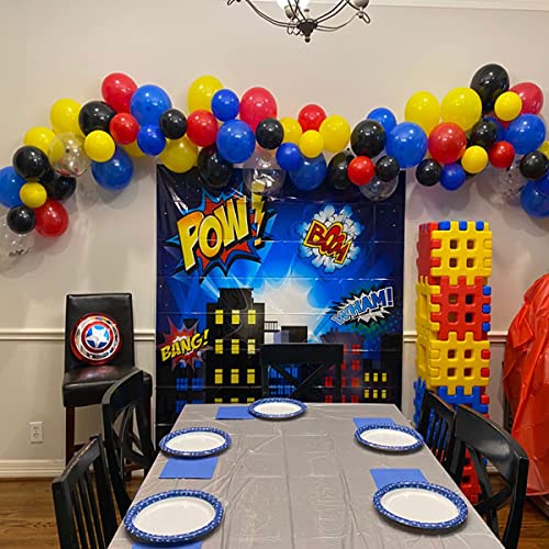 108pcs DIY Balloon Garland Kit Red Blue Black Yellow Giant Balloon Arch Superhero Theme Party Decor Perfect for Avengers Captain America Party Prop (Red Blue Black Yellow)