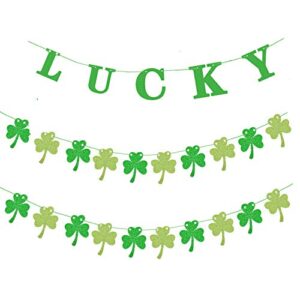 st. patrick day banner green lucky irish glitter shamrock garland for party bar home hanging decorations 25pcs with 29.5 ft rope