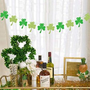 St. Patrick Day Banner Green Lucky Irish Glitter Shamrock Garland for Party Bar Home Hanging Decorations 25pcs with 29.5 ft Rope