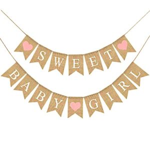 baby shower banner burlap rustic girl baby shower decorations, sweet baby girl sign garland for girl shower decoration