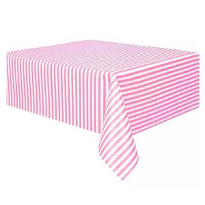 vpang 2 pcs striped plastic print tablecloths disposable table cover thickened rectangle tablecover, kitchen picnic wedding birthday party table covers, 54″x108″ (pink stripe)