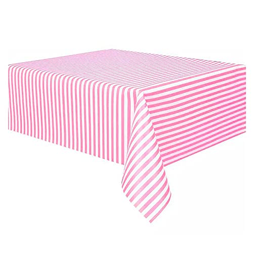 Vpang 2 Pcs Striped Plastic Print Tablecloths Disposable Table Cover Thickened Rectangle Tablecover, Kitchen Picnic Wedding Birthday Party Table Covers, 54"x108" (Pink Stripe)