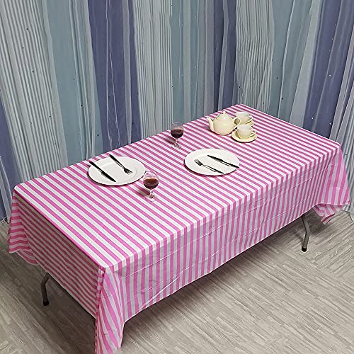 Vpang 2 Pcs Striped Plastic Print Tablecloths Disposable Table Cover Thickened Rectangle Tablecover, Kitchen Picnic Wedding Birthday Party Table Covers, 54"x108" (Pink Stripe)