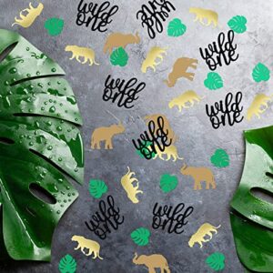 Jungle Safari Wild One Confetti, Tropical Leaf, Animal Confetti, First Birthday, Safari Tropical Party Decrations, 210 Pcs