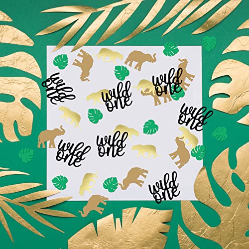 Jungle Safari Wild One Confetti, Tropical Leaf, Animal Confetti, First Birthday, Safari Tropical Party Decrations, 210 Pcs