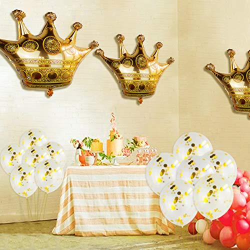 3Pcs Crown Balloons with 20Pcs Gold Confetti Balloons,Crown Foil Helium Balloons for Birthday Wedding Party Decoration (B)