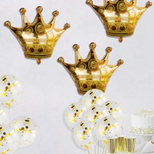 3Pcs Crown Balloons with 20Pcs Gold Confetti Balloons,Crown Foil Helium Balloons for Birthday Wedding Party Decoration (B)