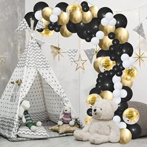 Black and Gold Balloons Garland Kit, 100pcs Black White Gold Confetti Latex Balloons for Party Decorations Graduation Wedding Birthday Baby Shower