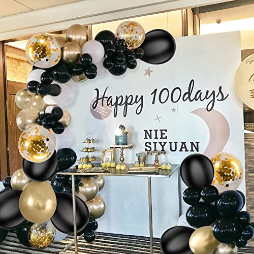 Black and Gold Balloons Garland Kit, 100pcs Black White Gold Confetti Latex Balloons for Party Decorations Graduation Wedding Birthday Baby Shower