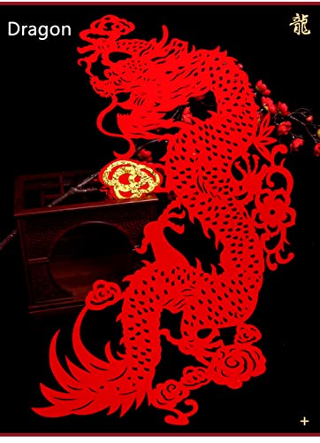 Traditional Chinese Wedding Party Decoration Dragon Phoenix Door Stickers Paper-Cut Window Bars