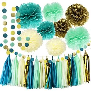 teal gold birthday party decorations for women qian’s party teal mint gold bridal shower decorations/teal gold wedding /bachelorette/baby shower decorations/teal mint gold birthday party