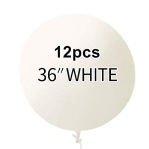 36 inch latex round white balloons(premium helium quality),giant balloons for photo shoot/birthday/weddingparty/festivals/event decorations(12pcs)