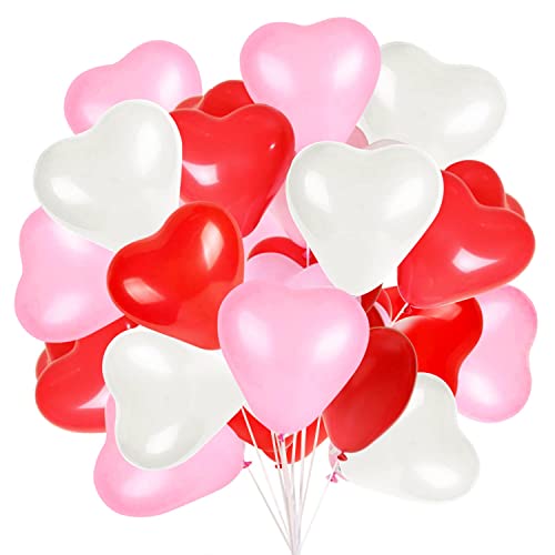 60 Pieces Love Heart Balloons Red Pink White Latex Heart Balloons for Valentines Day Wedding Anniversary Engagement Birthday Garden Company Celebration Graduation Prom Party Romantic Decoration