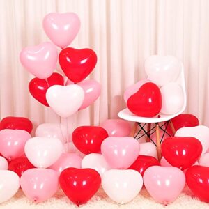 60 Pieces Love Heart Balloons Red Pink White Latex Heart Balloons for Valentines Day Wedding Anniversary Engagement Birthday Garden Company Celebration Graduation Prom Party Romantic Decoration