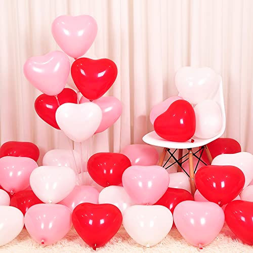 60 Pieces Love Heart Balloons Red Pink White Latex Heart Balloons for Valentines Day Wedding Anniversary Engagement Birthday Garden Company Celebration Graduation Prom Party Romantic Decoration