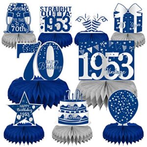 70th Birthday Decorations For Men - 8Pcs Blue And Silver 70th Birthday Party Honeycomb Centerpieces For Table Birthday Decorations, Vintage 1953 Birthday Decorations Decor For 70 Birthday Table Topper