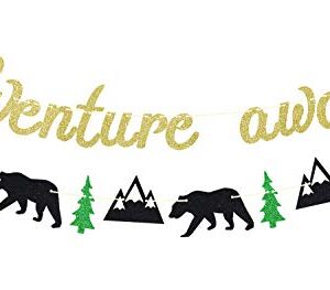 Gold Glitter Adventure Awaits Banner - Congrats Grad Bunting Sign - Graduation / Retirement / Bon Voyage / Baby Shower / Moving Party / Travel Theme Party Decorations Supplies