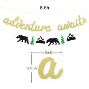 Gold Glitter Adventure Awaits Banner - Congrats Grad Bunting Sign - Graduation / Retirement / Bon Voyage / Baby Shower / Moving Party / Travel Theme Party Decorations Supplies