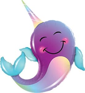 qualatex 40″ party narwhal foil balloon, multicolor