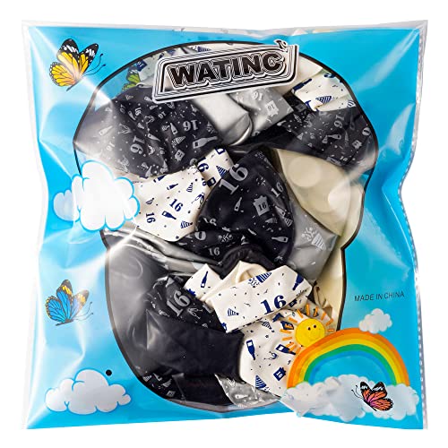 WATINC 36Pcs 16th Navy Blue and Silver Latex Balloons for Teens Boys Girl, 16 Year Old Birthday Confetti Balloon Party Decor, Anniversary Party Photography Backdrop Favor Supplies Decoration (12 Inch)