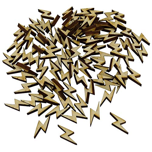 Lightning Bolt Cutout Tabletop Confetti - Pack of 100 - Rustic Wood 3/4" x 3/8" Flash Comic Theme Party Wedding Table Decor Scatter Decorations