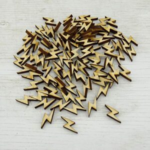 Lightning Bolt Cutout Tabletop Confetti - Pack of 100 - Rustic Wood 3/4" x 3/8" Flash Comic Theme Party Wedding Table Decor Scatter Decorations