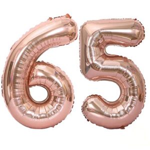 40 inch large number 65 balloon foil balloons jumbo foil helium balloons for wedding birthday party festival decoration supplies, rose gold 65