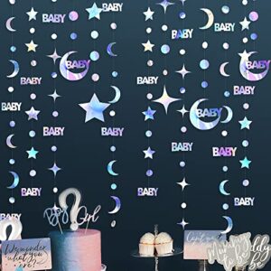 iridescent baby garland star moon circle dot streamer holographic baby sign twinkle twinkle little star hanging banner for baby shower oh baby welcome baby gender reveal party decorations supplies